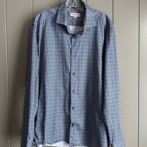 Geometric Blue Button Down Shirt